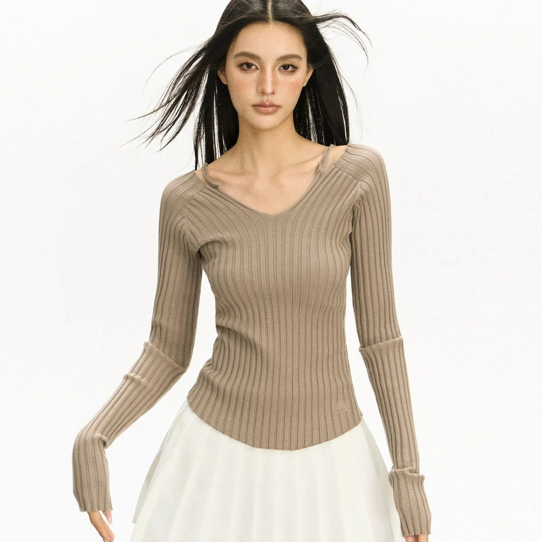 Ribbed Knit Sweater with Unique Strap Details