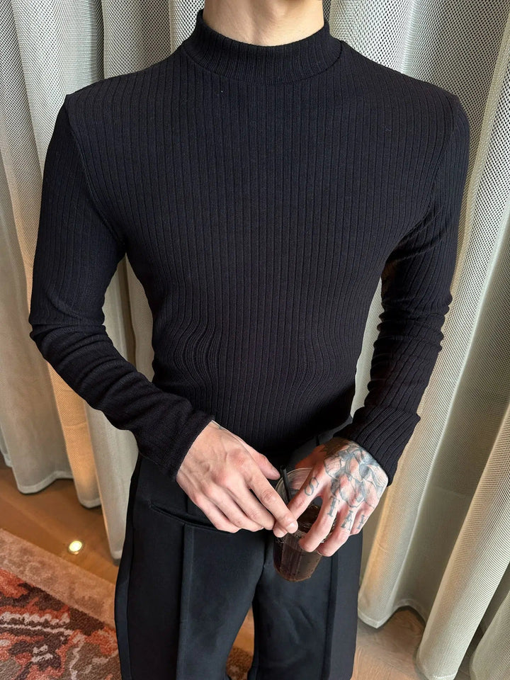 Ribbed Mock Neck Knit Sweater