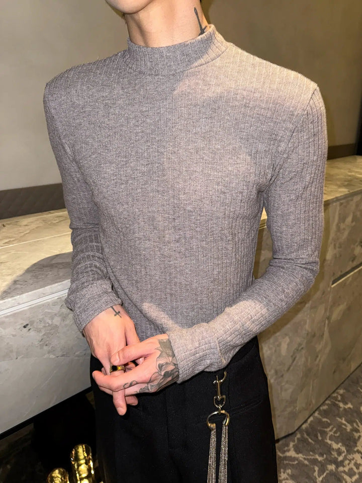 Ribbed Mock Neck Knit Sweater