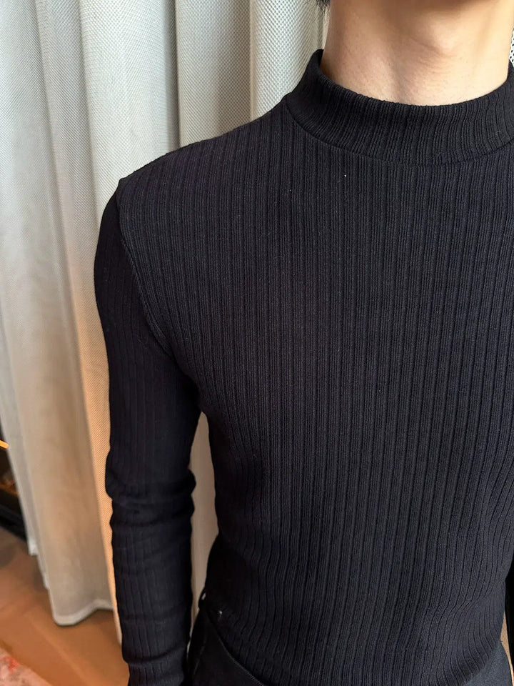 Ribbed Mock Neck Knit Sweater