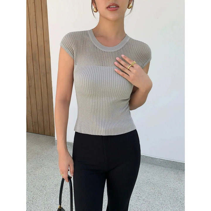 Ribbed Short-Sleeve Knit Top