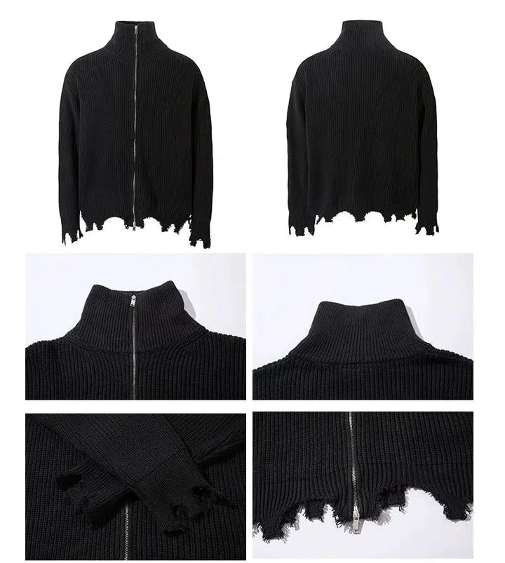 Ribbed Turtleneck Zipper Cardigan