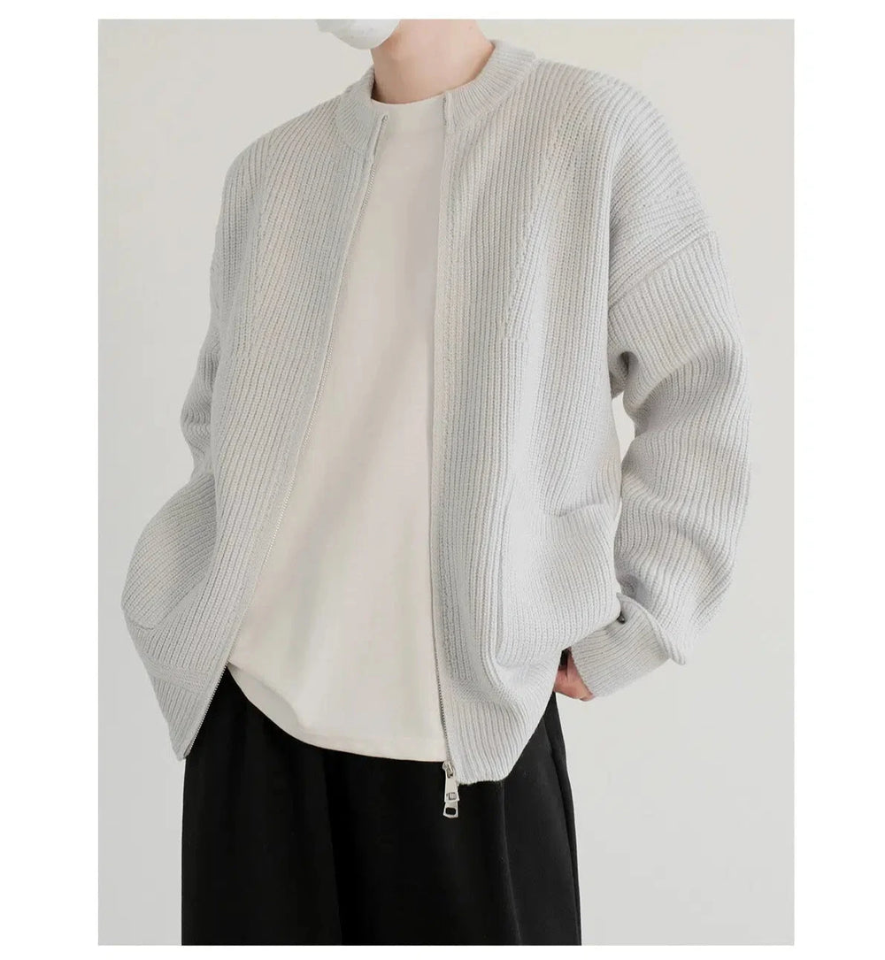 Zip-Up Ribbed Knit Jacket