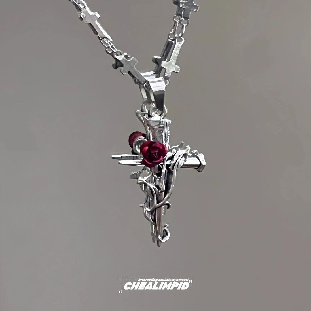 Rose Cross Pendant Necklace