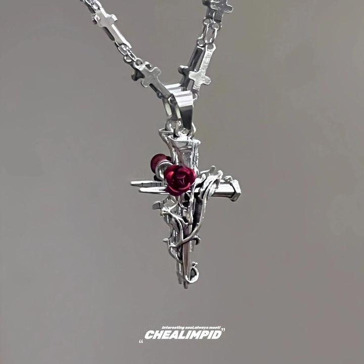 Rose Cross Pendant Necklace