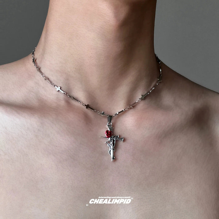 Rose Cross Pendant Necklace