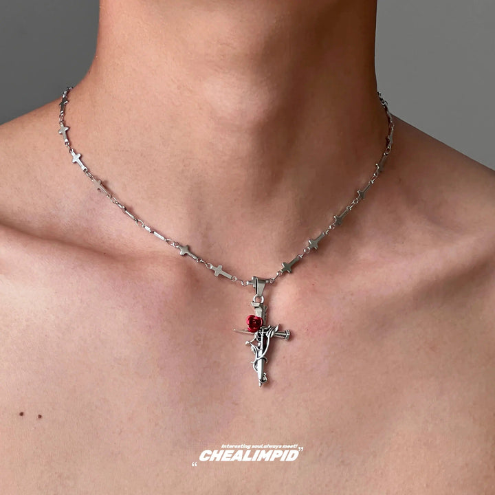 Rose Cross Pendant Necklace