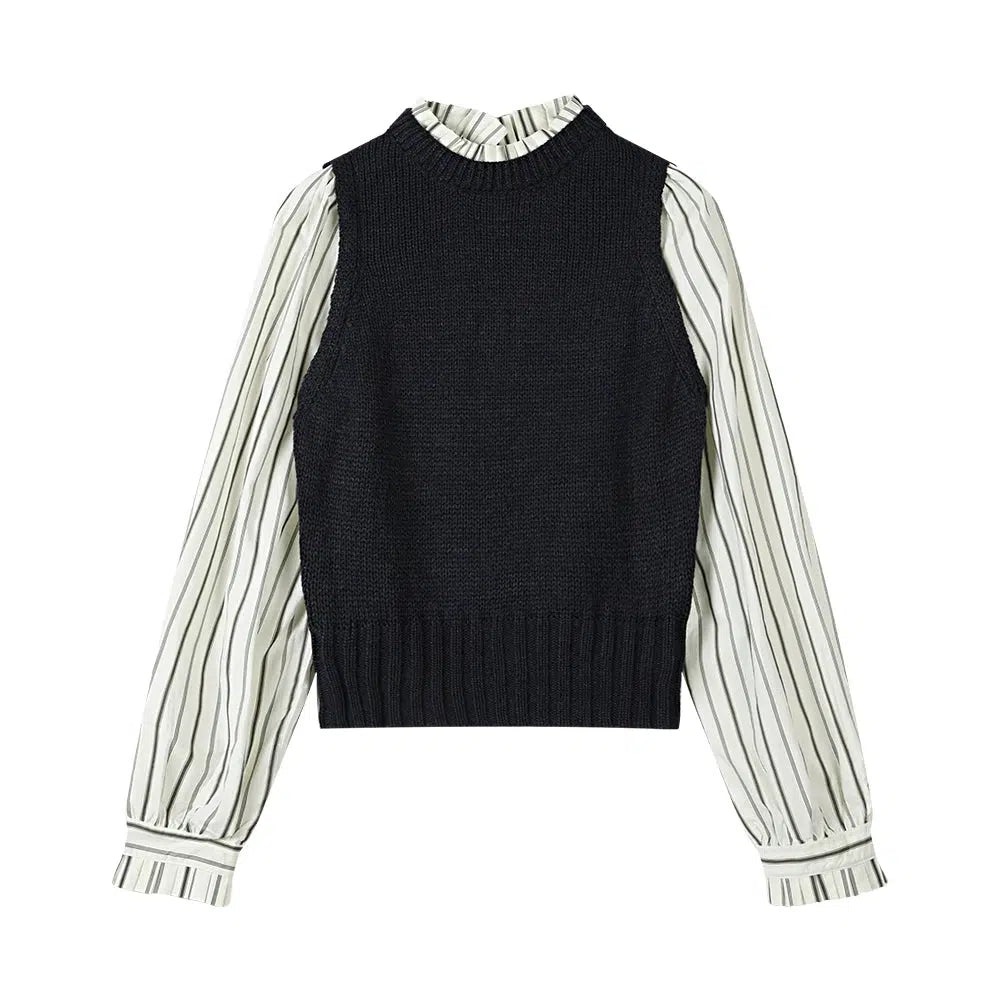 Ruffle Neck Long Sleeves Knit Sweater