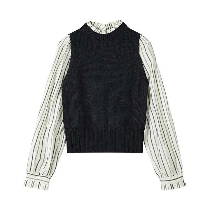 Ruffle Neck Long Sleeves Knit Sweater