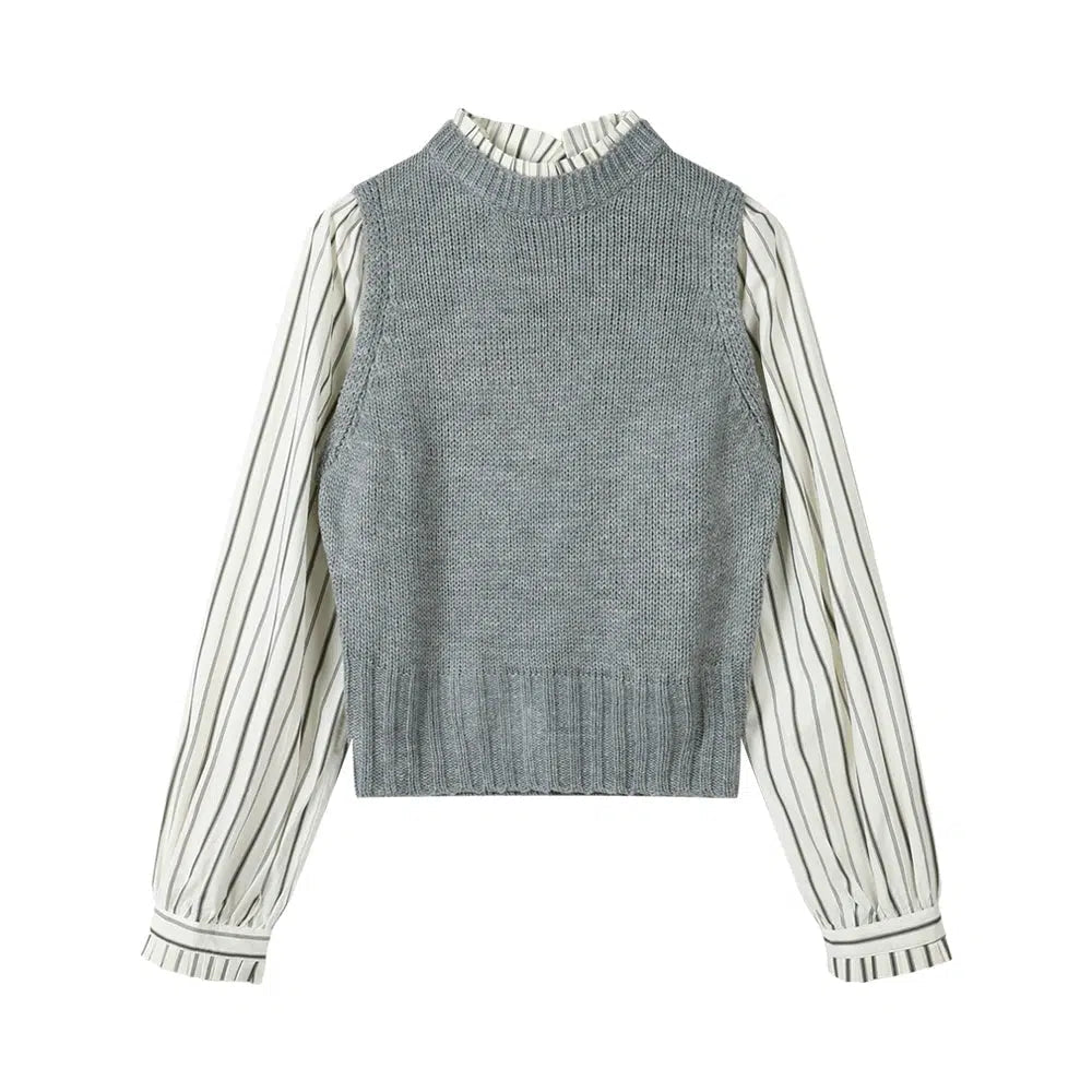 Ruffle Neck Long Sleeves Knit Sweater