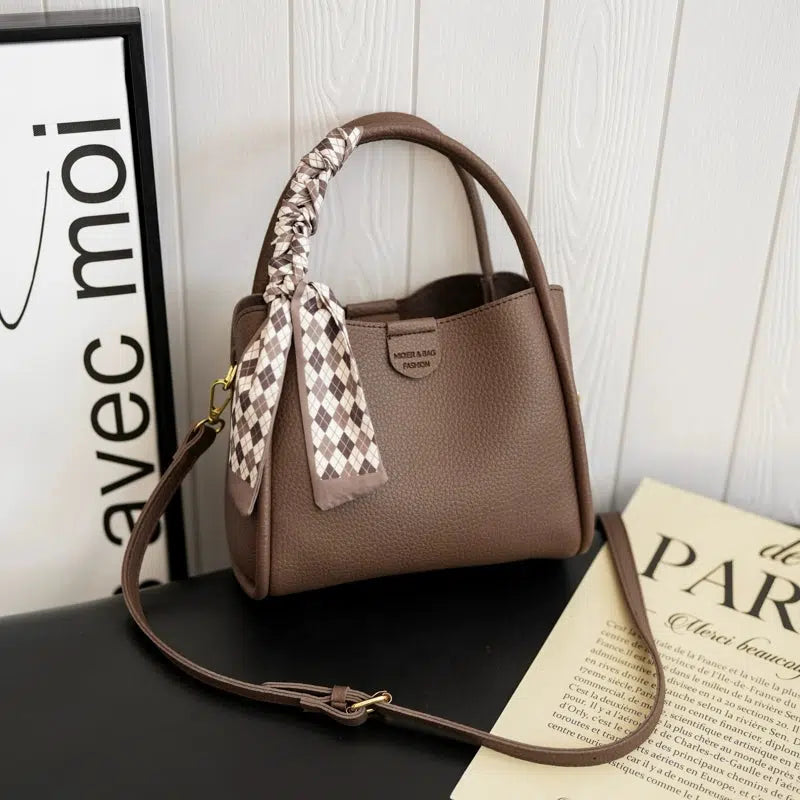 Scarf Accent Leather Handbag