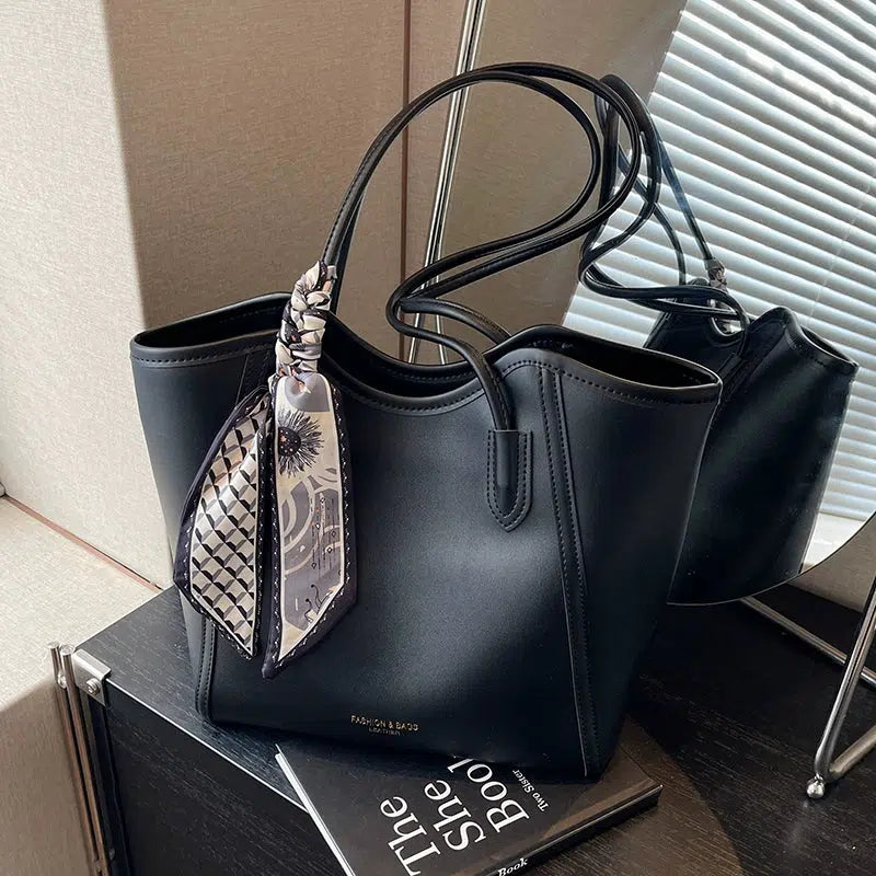 Scarf Accent Leather Tote Bag