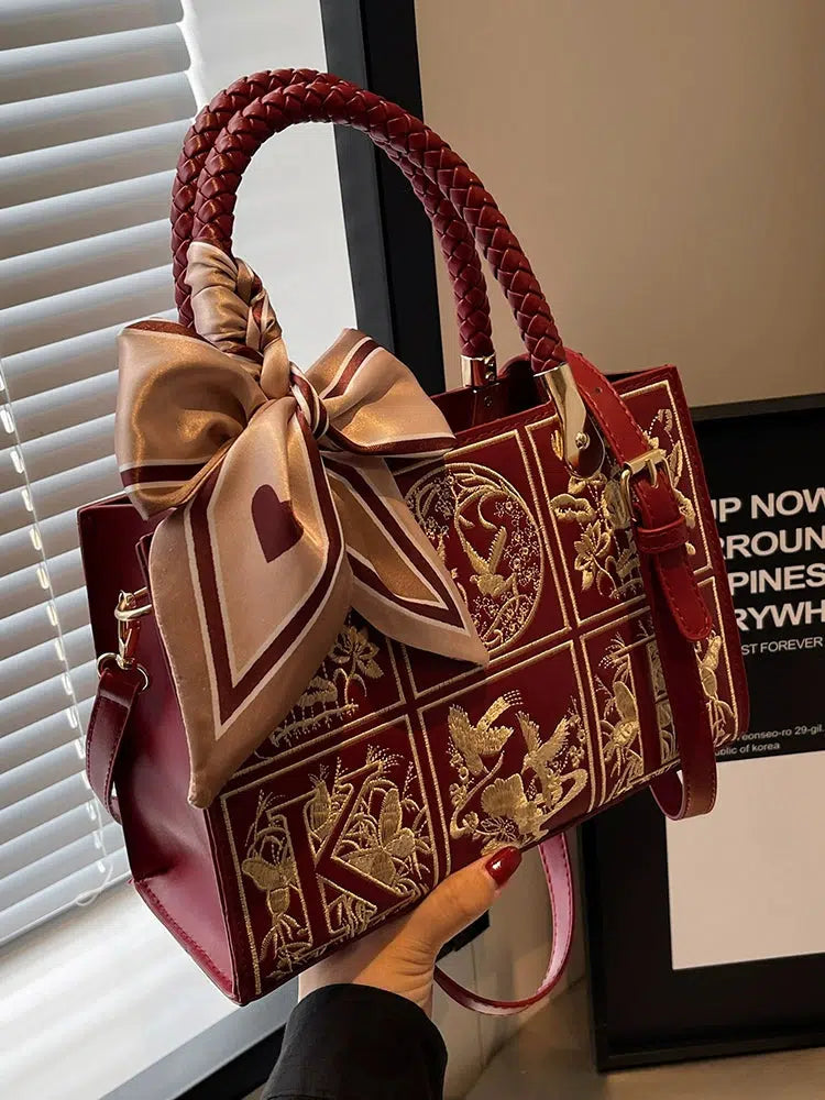 Scarf Bow Embroidered Handbag