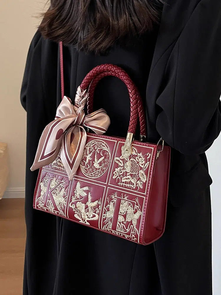 Scarf Bow Embroidered Handbag