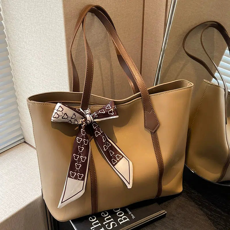 Scarf Embellished Leather Tote Bag