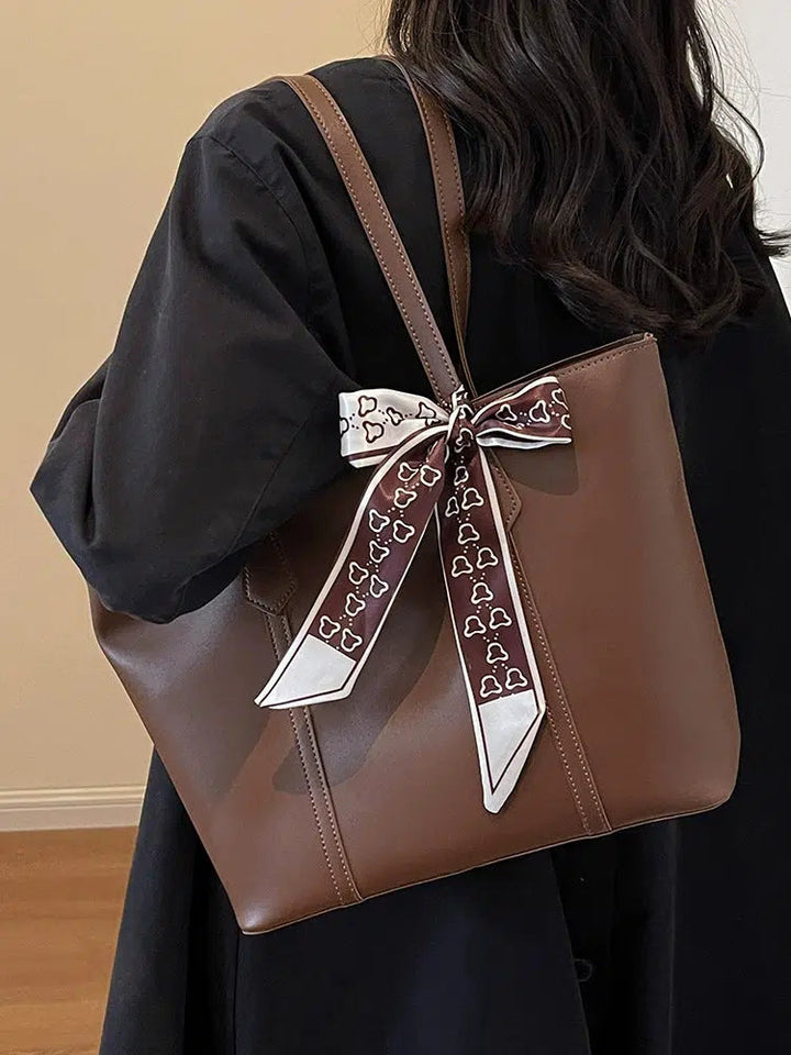 Scarf Embellished Leather Tote Bag