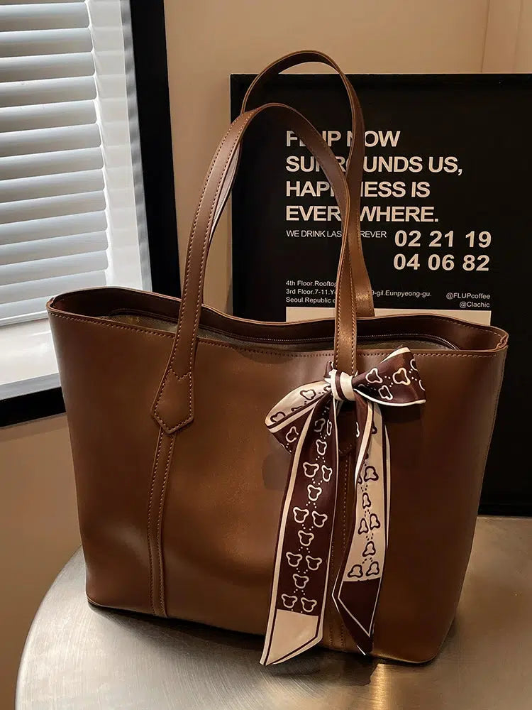 Scarf Embellished Leather Tote Bag