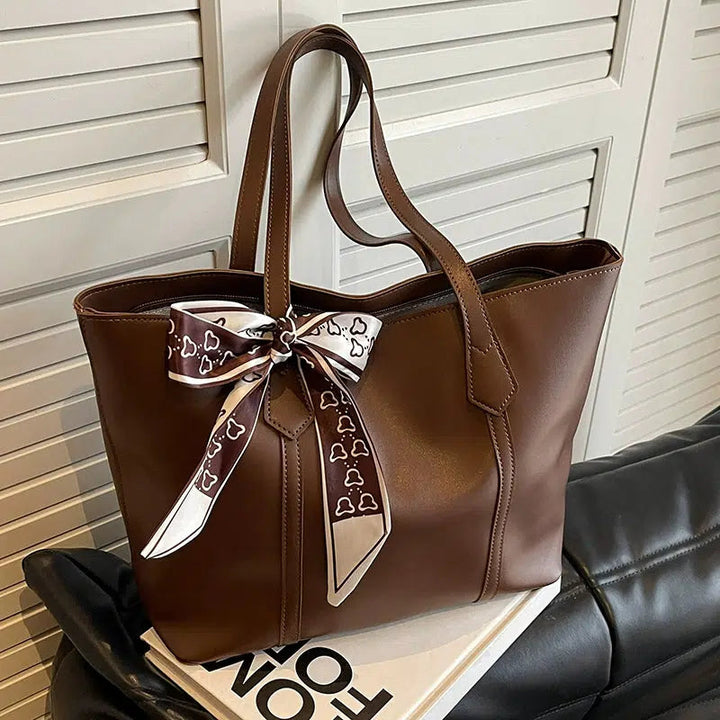 Scarf Embellished Leather Tote Bag