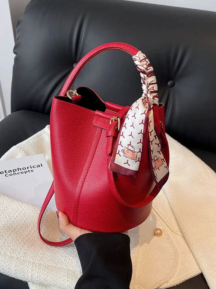 Scarf Handle Bucket Shaped Bag