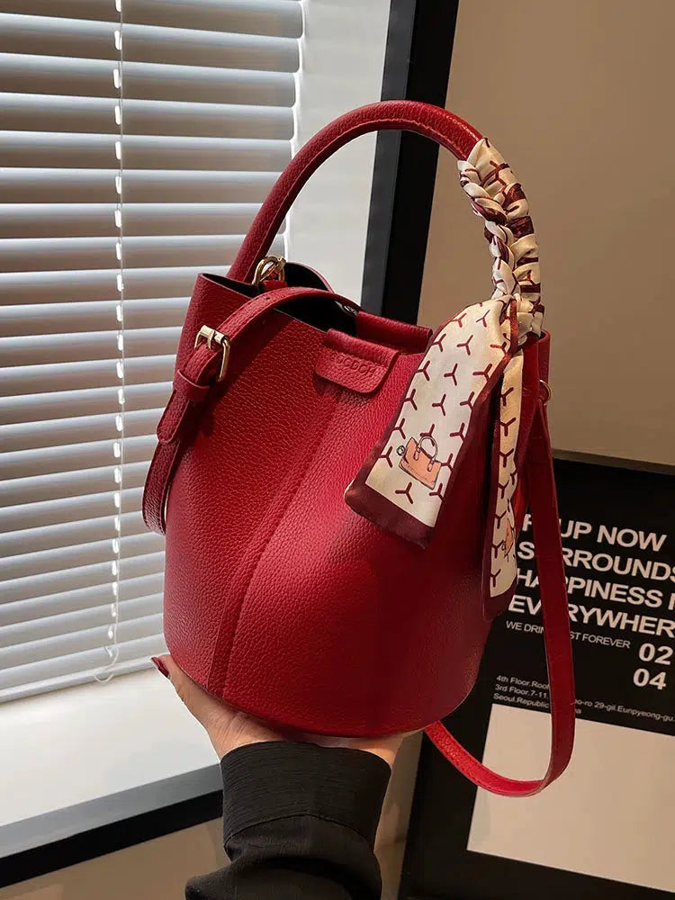 Scarf Handle Bucket Shaped Bag