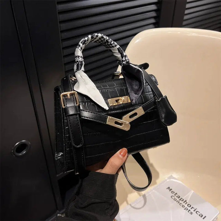 Scarf Strap Crocodile Leather Handbag