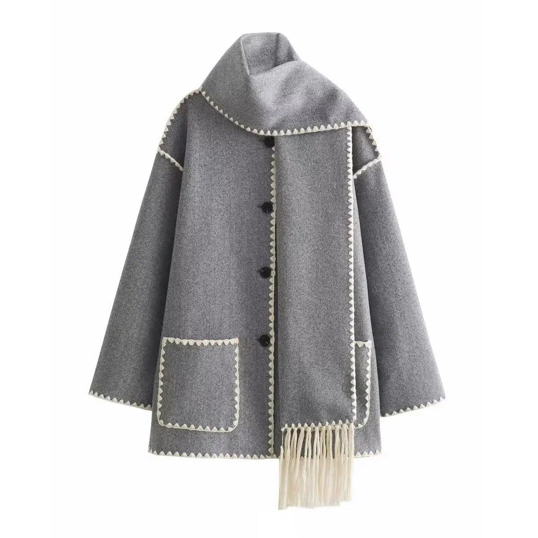 Scarf Tweed Knitted Coat