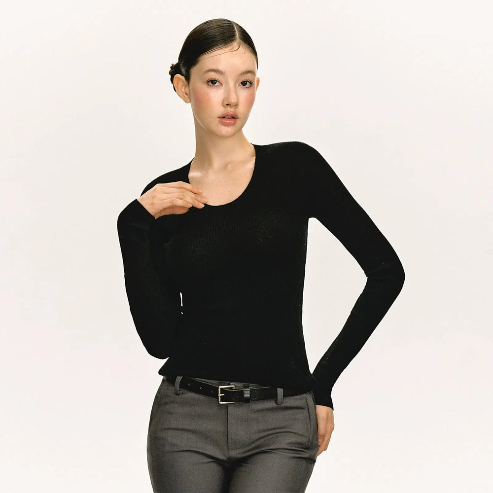 Scoop Neck Classic Knit Sweater