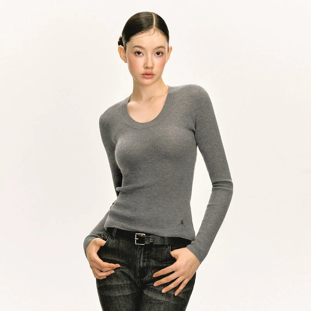 Scoop Neck Classic Knit Sweater