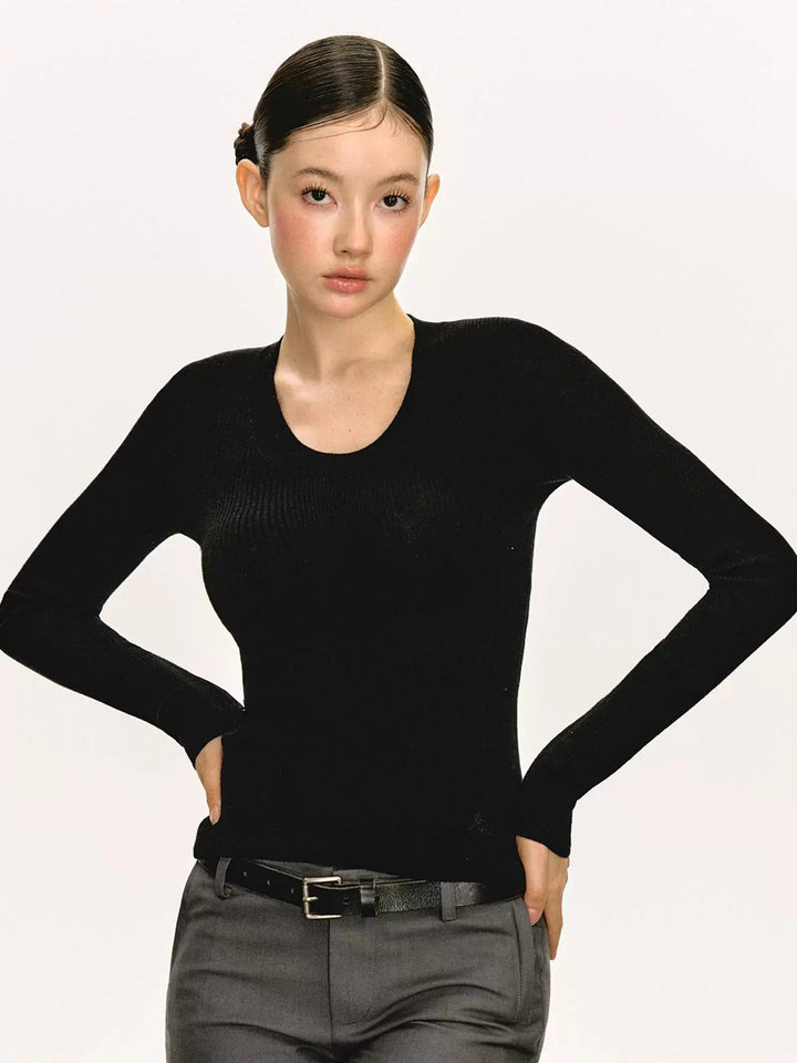 Scoop Neck Classic Knit Sweater