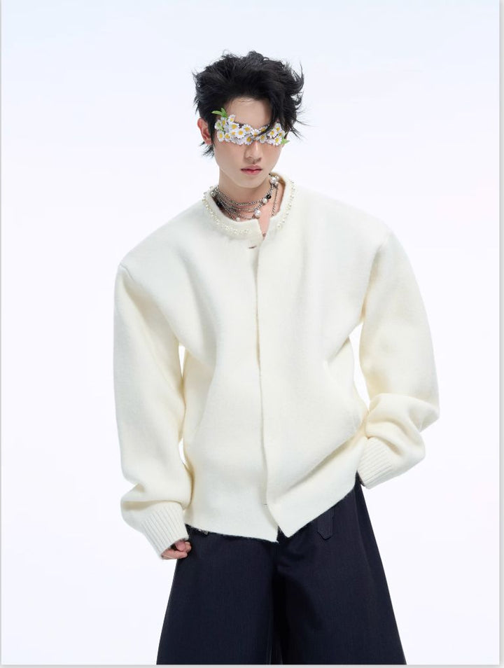 Pearl Trim Wool Cardigan-The Korean Fashion