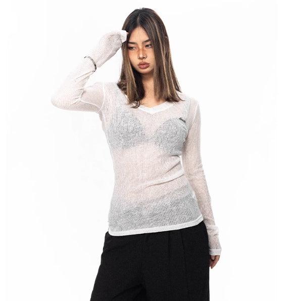 See-through Metal Logo Knitted T-shirt