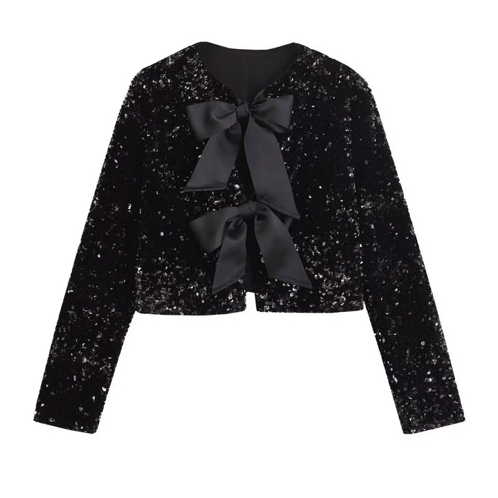 Sequin Bow Embellished Coat