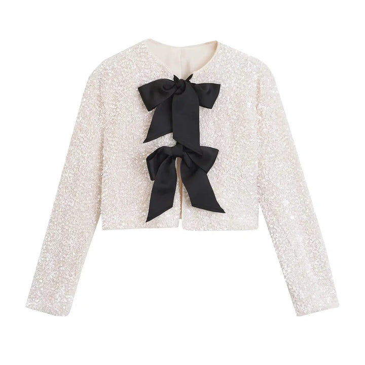 Sequin Bow Embellished Coat