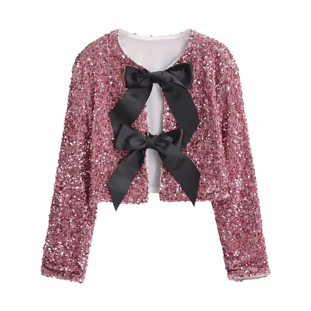 Sequin Bow Embellished Coat