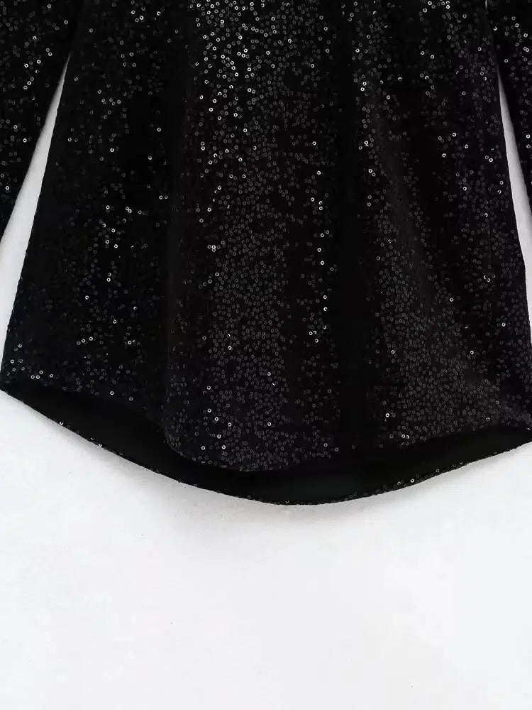 Sequin Long Sleeve V-Neck Dress