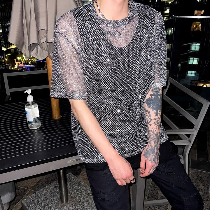 Sequined Mesh T-shirt & Tank Top