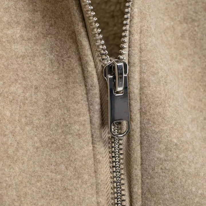 Shearling Collar Zip-Up Coat