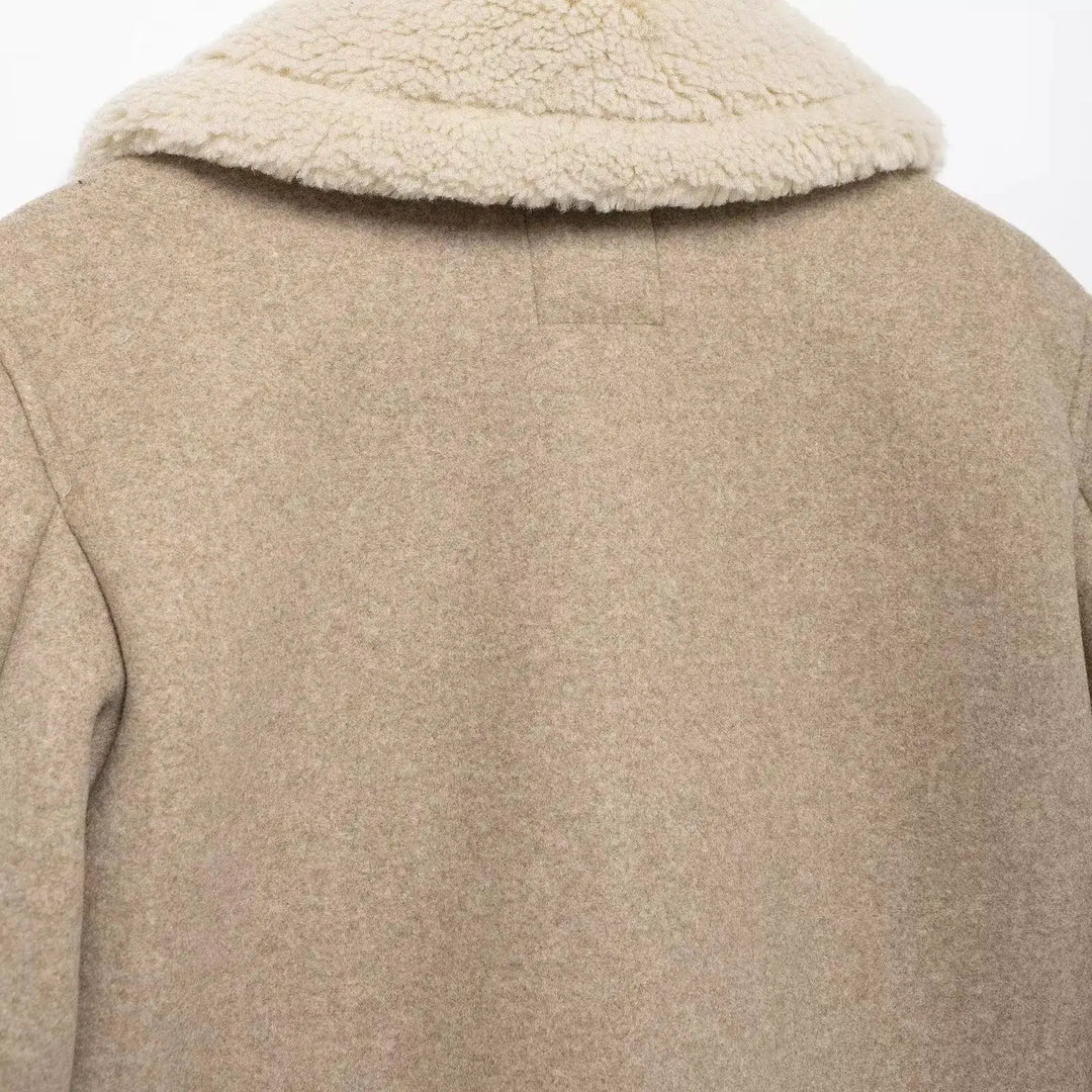 Shearling Collar Zip-Up Coat