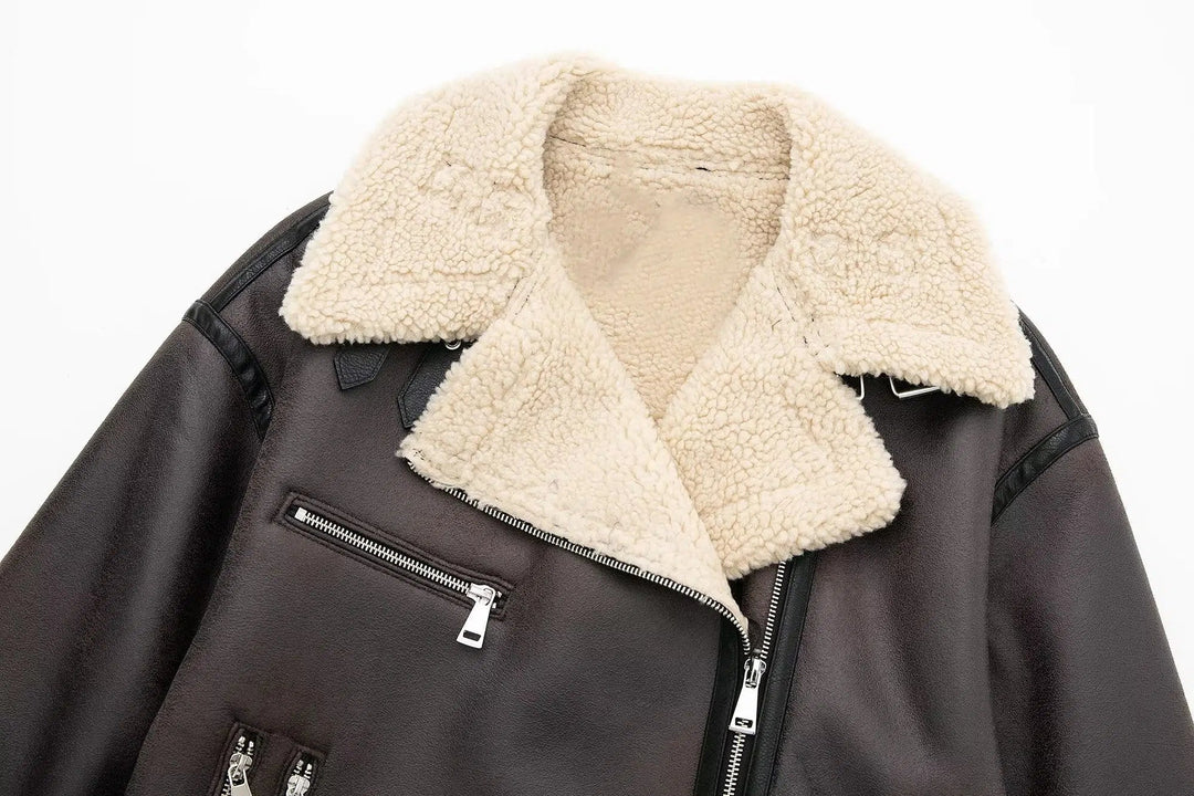 Shearling Lined Faux Leather Coat