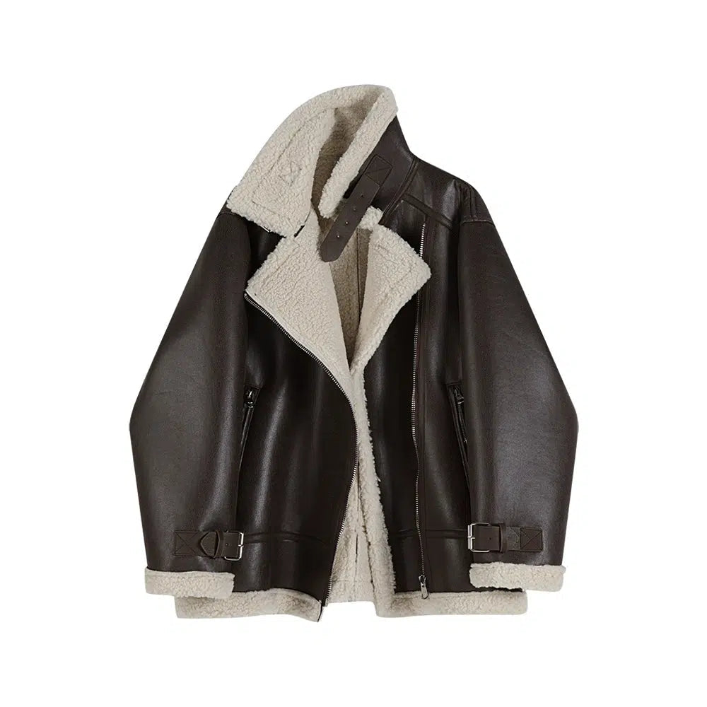 Shearling-Lined Faux Leather Coat