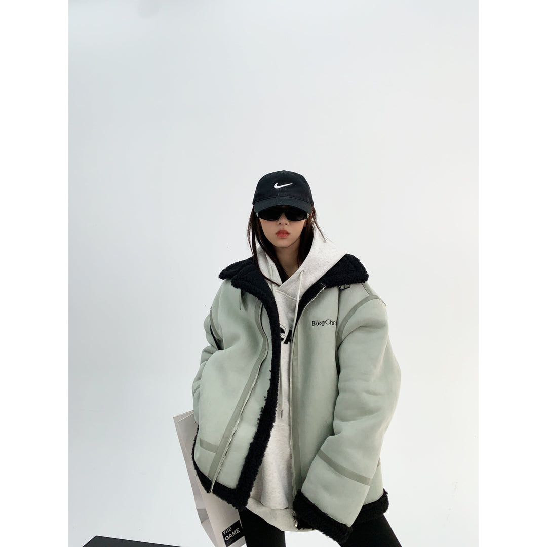 Shearling Lined Zip Closure Hooded Coat