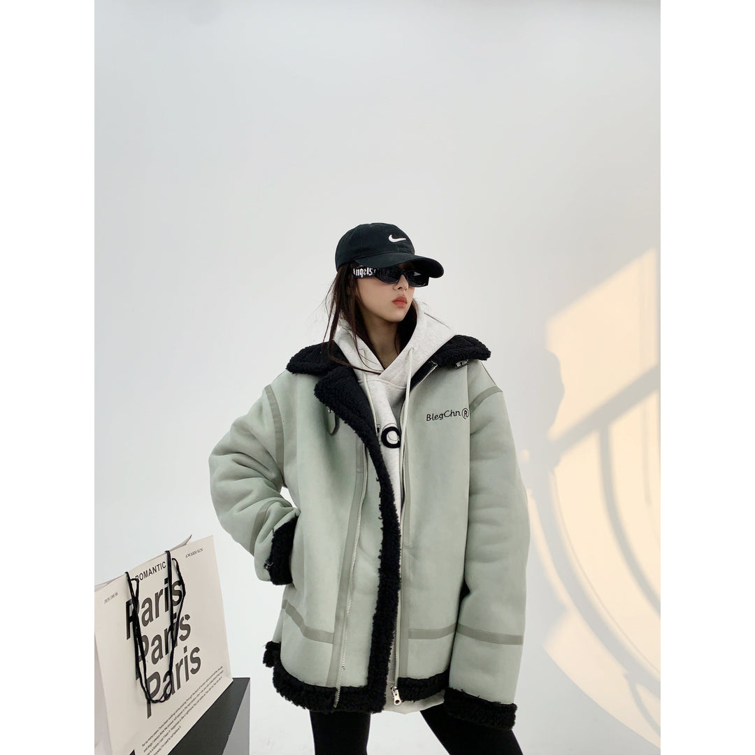 Shearling Lined Zip Closure Hooded Coat