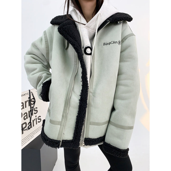 Shearling Lined Zip Closure Hooded Coat