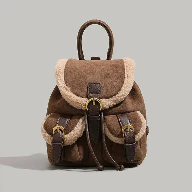 Shearling-Trim Buckle Backpack