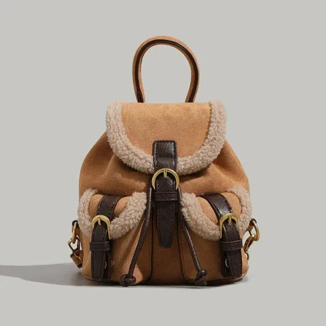 Shearling-Trim Buckle Backpack