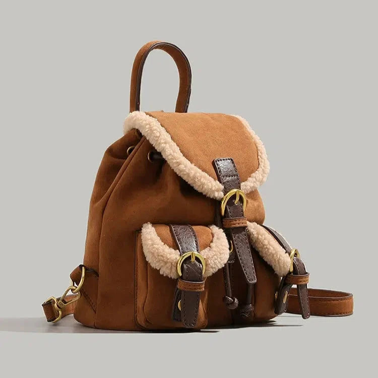 Shearling-Trim Buckle Backpack