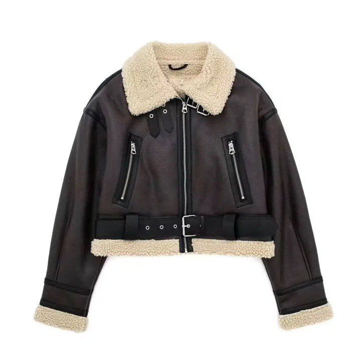 Shearling Trim Buckle Jacket