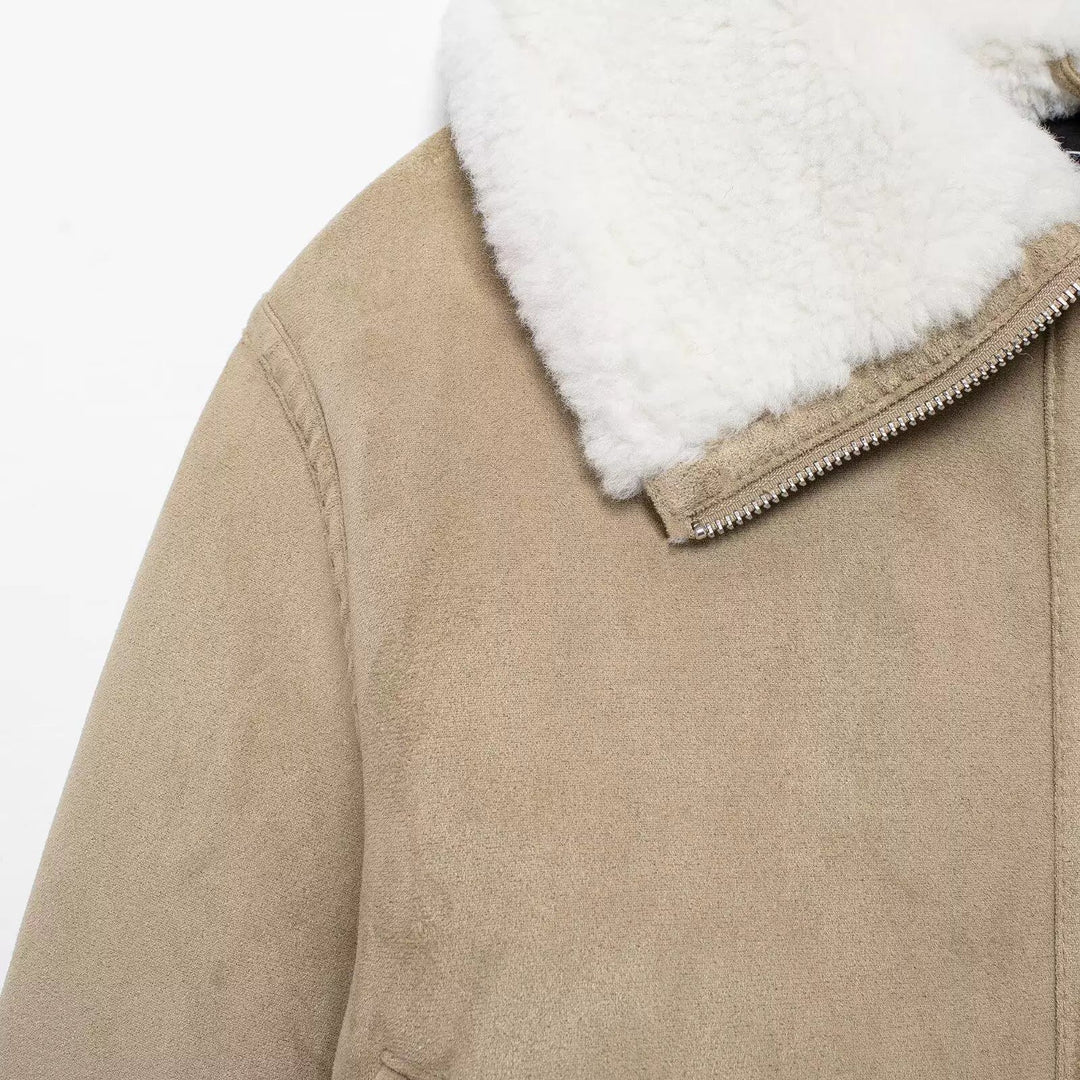 Sherpa Collar Zip-Up Coat