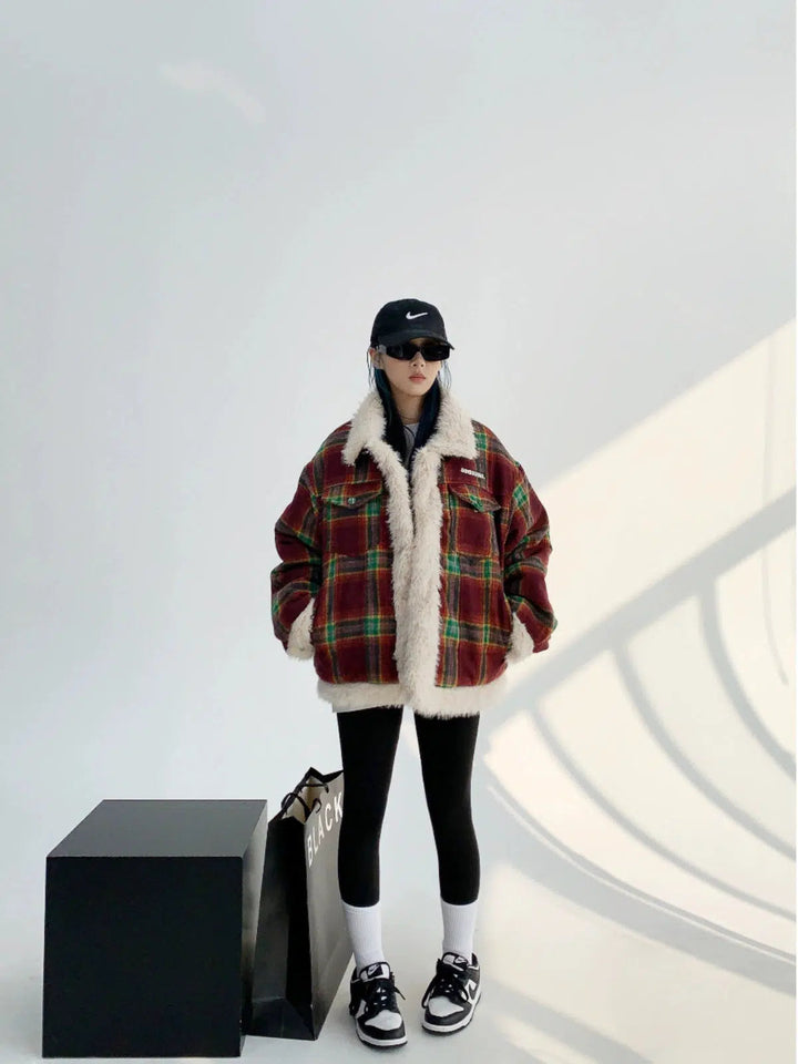 Sherpa-Lined Plaid Coat