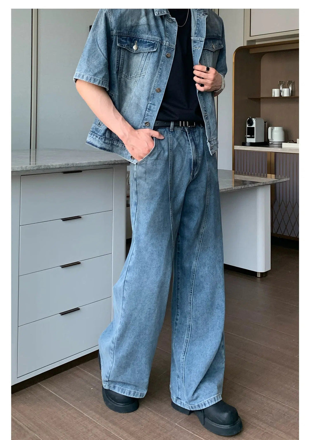 Short Sleeve Denim Jacket & Wide Leg Jeans